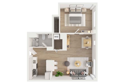 Floor plan for 1 bed, 1 bath, 662 sqft